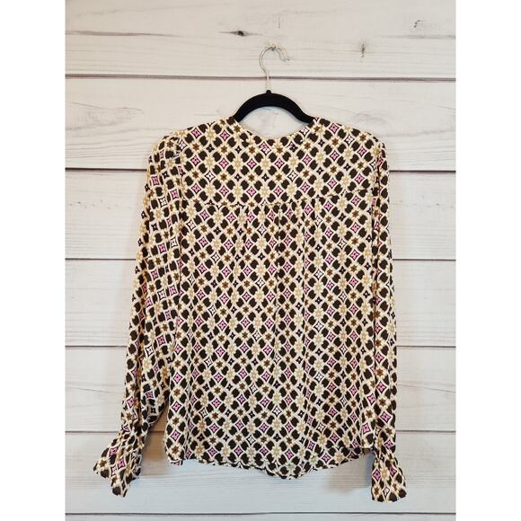 Loft Womens Multicolor Geometric Print Round Neck Long Sleeve Blouse Size Medium - Picture 2 of 6